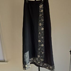 Vintage 1970's Chic Black Maxi Skirt with Beaded Detail Size: SMALL
